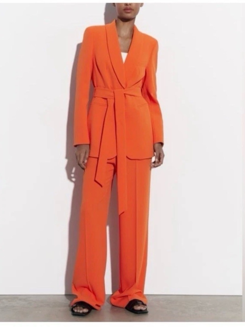 Zara Orange Belted Blazer and Pants Suit Set